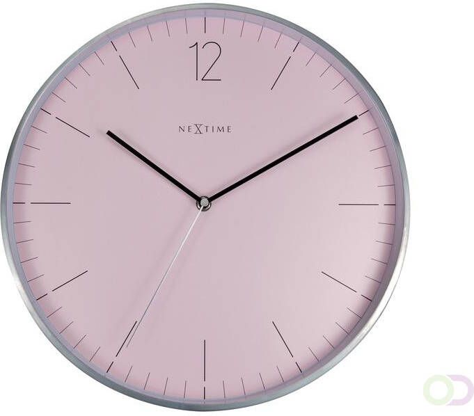 NeXtime Wandklok Ã 34 cm Glas Metaal Romantisch Roze 'Essential Silver'